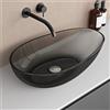 doporro Lavabo da Appoggio Ovale Asimmetrico 60x36x14 cm in Resina Trasparente Grigia per Bagno e WC Ospiti Coloria04