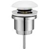 Inbagno Piletta click clack universale per lavabi con e senza troppo pieno, in ottone cromo con tappo in ceramica bianco lucido, attacco standard G 1"1/4
