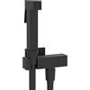 Inbagno Idroscopino per wc e bidet nero opaco quadrato in ottone, con supporto e flessibile 90 cm, sistema anti-allagamento con pulsante d'arresto
