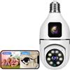 ZADCCS Telecamere di sicurezza, Telecamera Wi-Fi da 4MP Lampadina IP for interni a doppia lente con luce wireless Audio a 2 vie Tracciamento automatico AI Rilevamento umanoide di sicurezza PTZ(4MP Camera)