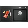 CECIPA Lavello da cucina 78 x 45 cm, in granito nero con scolapiatti, lavello da cucina per armadi da 45 cm di larghezza, lavandino da incasso, con sifone e scarico e troppopieno, colore: nero