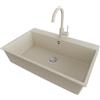 PRIMAGRAN Lavandino da Cucina Beige 78x50cm, Lavello in Granito a 1 vasca + Rubinetto 32x20cm + Set di accessori, Lavabo da Cucina Incasso al Mobile 80cm - Riga S411