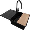 PRIMAGRAN Lavandino da Cucina Tutto Nero 78x50cm, Lavello in Granito a 1 vasca + Rubinetto 40x20cm + Set di accessori, Lavabo da Cucina Incasso al Mobile 50cm - Copenhagen Top S546