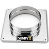 SUNIFY Piastra Base Inox per Comignolo e Cappello Camino 20x20cm Ø150mm | Tubo di Raccordo Integrato | Protegge la Muratura | Resiste alla Ruggine | Adatta a Modelli a Lamelle, Antiuccelli, Girevoli