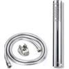 Generic Kit Bagno Soffione Doccia Tondo ad Alta Pressione, Laccio da 1,5m e Staffa di Montaggio, Soffione con Tubo e Supporto, Universale Anticalcare, Potente, Doccino Cromato, Argento con Ugelli in Silicone