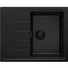 PRIMAGRAN Lavello da Cucina Tutto Nero 62x50cm, Lavandino in Granito a 1 vasca + Sifone Classico, Lavabo da Cucina Incasso al Mobile 40cm - Milano S006