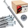 Lun Fix Tasselli muro 10x160 mm con vite premontata, Testa svasata, per montaggi rapidi, adatti come tasselli per cemento armato e cartongesso, ideali anche per cappotto esterno, 50 Pz. - Lun Fix