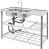 Zoobotanica Lavello autoportante in acciaio inox con rubinetto, sottostruttura, con piano di lavoro e due ripiani, doppio lavabo sinistro, 120 x 45 x 80 cm