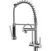 XJTNLB Rubinetto Molla 3 Vie Rubinetto Tre Vie Cucina con Doccetta Spazzolato Doppio Beccuccio Miscelatore Da Cucina per Acqua Potabile Pura