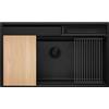 PRIMAGRAN Lavello da Cucina Tutto Nero 88x53cm, Lavandino in Granito a 1 vasca + Sifone Classico, Lavabo da Cucina Incasso al Mobile 90cm - Oslo 90 Pocket S473