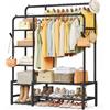 SONGMICS Stand Appendiabiti, Guardaroba Aperto, 7 Ripiani Portaoggetti, Struttura in Metallo, Barre Appendiabiti, Camera da Letto, Soggiorno, Ingresso, Nero HSR182B01