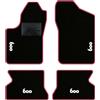 QUEMAR Kit Tappetini Auto per Fiat 600 1998-2010, Bordo Fucsia, 4 Ricami