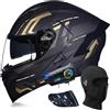 SONGDIQI Bluetooth Casco Modulare Moto, Omologato ECE Integrale Casco con Doppia Visiera Parasole, Speaker Integrato Microfono(C3,L(59~60cm))