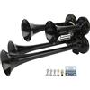 Ejoyous Clacson elettrico ad aria compressa, 12 V, 150 dB, con 4 trombe | Alloggiamento impermeabile, clacson per camion, treni, barche e auto, versione nera, connettore elettrico