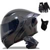 SONGDIQI Casco Modulare Moto, Integrale con Doppia Visiera Parasole, Omologato DOT/ECE per Uomo Donne(C4,M(55~56CM))