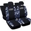 Rebeca Shop Coprisedili Auto Compatibili Per Clio, Set Copri-sedile Anteriori e Posteriori Con Logo Ricamato Compatibili Airbag (Nero/Mimetico Blu)