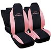 Rebeca Shop® Coprisedili Compatibili per Aygo | Made In Italy | Set Copri-sedili Anteriori e Posteriori | Logo del modello auto ricamato (Nero/Rosa)