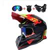LEENY Casco Motocross con Occhiali/Maschera/Guanti - Off-Road DH Enduro ATV Quad Motorcycle Full-Face da Motocicletta per Uomini Donne, Rosso, M