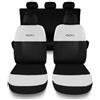 Susy Shop Set Coprisedili Compatibili Per Nuova 600, Design Sportivo,Set Fodere Auto Completo Anteriore e Posteriore Con Logo Ricamato MADE IN ITALY (Bianco/Nero, Con Logo)