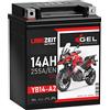 LANGZEIT Batterien LANGZEIT YB14-A2 batteria moto 12V 14Ah 255A/EN GEL Batterie 12V 51412 YB14-B2 YB14A-A2 CB14-A2 FB14-A2 6Y4P senza manutenzione