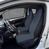 Rebeca Shop Coprisedili auto compatibili per Aygo, Twingo, C1, 108, Zoe versioni dal 2014 Made in Italy, Con banda centrale colorata, tessuto poliestere, set coprisedili anteriori (Grigio scuro/Nero)