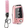 MEDZUK Custodia per Chiave Compatibile con Skoda Kamiq 2019-2024 2025 Cover Chiave Auto, Guscio Chiave TPU con Portachiavi Accessori Protezione (Rosa)