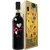 Bottle-Up Regalo San Valentino - Bottiglia Chianti DOCG personalizzata e cassa legno - Idea regalo innamorati, anniversario di fidanzamento e di matrimonio (I Love You, Il Bacio di Klimt)