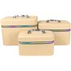 VKZ Beauty Case Donna da Viaggio Set 3 Pezzi, Borsa Porta Trucchi Rigida in Similpelle PU, Trousse Make Up con Manico e Zip, Valigetta Organizer Cosmetici Grande Medio Piccolo,Beige tinta unita