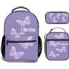 Generic Personalizzata Zaino scuola elementare bambina ragazzo Personalizzato Motivo Farfalla con Nome school bag Scuola 3 Pezzi zainetto asilo bambino con borsa termica e Astuccio zaini media superiore