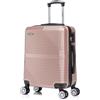 R.Leone Valigia da 1 Fino a Set 4 Trolley Rigido grande, medio, bagaglio a mano 55x40x23 cm Wizz, ITA Airways e bagaglio 45x36x20 cm EasyJet in ABS 8005 (Rose Gold, M Valigia Medio)