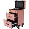 soudesileim Valigetta per trucchi, con 2 cassetti e 2 lucchetti, grande 36 x 23 x 58 cm, con ruote, girevole a 360°, grande capacità, oro rosa, moderno
