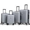 R.Leone Valigia da 1 Fino a Set 4 Trolley Rigido grande, medio, bagaglio a mano 55x40x23 cm Wizz, ITA Airways e bagaglio 45x36x20 cm EasyJet in ABS 9001 (Argento, Set 4 Pezzi XS S M L)