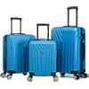R.Leone Valigia da 1 Fino a Set 4 Trolley Rigido grande, medio, bagaglio a mano 55x40x23 cm Wizz, ITA Airways e bagaglio 45x36x20 cm EasyJet in ABS 9001 (Azzurro, Set 3 Pezzi S M L)