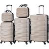 CELIMS - Set Valigie 5 Pezzi - Valigia Grande 23 kg + Valigia Media + Valigie Bagaglio a Mano + 2x Beauty Case da Viaggio | Valigie con Beauty Case | Champagne