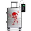 TOKYOTO Valigia in Alluminio Bagaglio Cabina Trolley a Mano Rigida 55x35x20 cm SILVER SKULL con USB