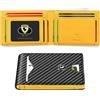 GSOIAX Portafoglio sottile da uomo con blocco RFID in pelle bifold tasca frontale in fibra di carbonio clip per soldi da uomo porta carte di credito con confezione regalo, Giallo e Nero Carbonio, 4.3