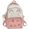 Dujuanus Kawaii Cat Ita Bag, Zaino con simpatico gatto Kawaii Ita con display a spillo, per ragazze e donne, Y2K, zaino in nylon con ciondolo in peluche e 5 distintivi (Pink)