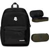Invicta Zaino Scuola CARLSON Nero - Tasca Interna Tasca Porta PC Tasche Laterali Porta Borraccia - Zaino Viaggio Zaino Università - Eco Material + BUSTINA R.PLUS INVICTA LOGO