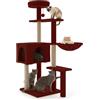Avilia - Tiragraffi per Gatti 120 Cm Multilivello con Cuccia Chiusa e Amaca Laterale, Struttura con Colonne in Sisal e Giochi Pendente, Ideale per Uso Quotidiano in Casa (Bordeaux)