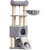 Feandrea Albero per Gatti Grande, Tiragraffi con Grotta, 50 x 50 x 141 cm | Amaca, Tunnel, Piattaforma di Peluche, Colonne di Corda di Sisal, Taglia M, Grigio Tortora, Collezione CLAWFY PCT002N01