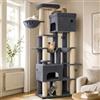 Hzuaneri Albero Gatto 185 cm Extra Large, Tiragraffi con 2 Cucce e 10 Sisal, Torre Resistente per Gatti Grandi Maine Coon, Include 2 Amache, Grigio Scuro MS17918SG