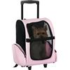 PawHut Trasportino Zaino 2 in 1 Cani/Gatti con Ruote 42x25x55cm Rosa