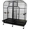 Pet's Solution - Grande Voliera Pappagallo con Divisorio, per Uccelli di Grandi Dimensioni, con Posatoi, Ciotole e Ruote, Nera - 180x100x186 cm
