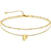 U7 Bracciale Cavigliera Donna con Ciondolo Iniziale F Personalizzato in Acciaio Inossidabile, Cavigliera Doppio Strato con Lettera A colore Oro, Gioielli per Estiva e Vacanze