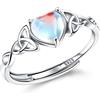 Milacolato Anello Argento 925 per Donna Ragazza Anelli Pietre di Luna Regolabile Aperte Anello CZ Triangolo Celtico Vintage, Anello Pietre Cuore Ovale Rotondo Gioielli per Lei anello-D