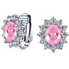 Bling Jewelry Moda Festa Formale Sposa Rosa Ovale Cubic Zirconia Corona Aureola AAA CZ Stud Clip Su Orecchini Per Le Donne Matrimonio Non Forato Orecchio Argento Placcato