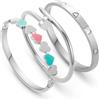 J.Fée 3 Pezzi Bracciale Donna Acciaio Bracciale Amicizia Donna Bracciali Rigido Argento, 17CM Quadrifoglio Bracciali Tennis con Zirconio, Braccialetti Donne Regalo Amica Regali Mamma Festa della Mamma