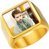 U7 Anello da Uomo Foto personalizzato Anello Uomo Quadrato in Acciaio inossidabile Placcato Oro con Foto Regalo Personalizzato per il Marito Papà per il Compleanno di Natale