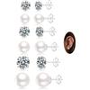 Senteria Set di orecchini a perno in argento Sterling 925 con perle, ipoallergenici, piccoli, leggeri, lucidi, da donna, 6 paia da 3 a 10 mm, Piccolo, Argento sterling, Perla