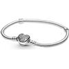 PANDORA Disney PANDORA Moments Mickey Mouse Heart Clasp Snake Chain Braccialetto, Taglia 19